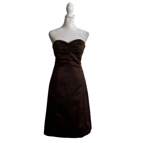 Vintage Aria Espresso Brown Strapless Dress Gown Sweetheart Neckline US 4 - Picture 1 of 9